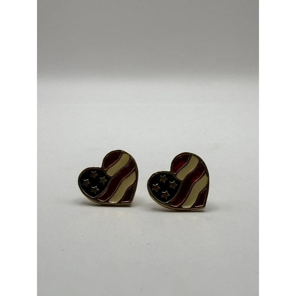Vintage Avon Patriotic Heart Earrings – Red White Blue Novelty Jewelry‎